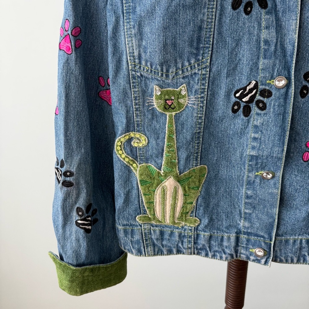 🐾 Blue Bayou Cat Embroidered Denim Jacket XL - Picture 8 of 15